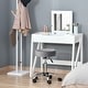 preview thumbnail 1 of 14, HOMCOM Round Vanity Stool with Height Adjustable Lift, Luxury Style Upholstery and Swivel Seat and Wheels - 13.75"x13.75"x24" Grey