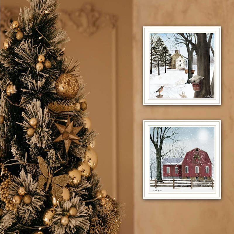 2-Piece Framed Wall Art Set - A Little Snow & Waiting for Spring, White Frame