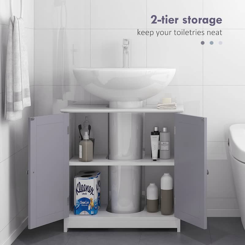 kleankin Vanity Base Cabinet, Under-Sink Bathroom Cabinet Storage with U-Shape Cut-Out, White and Grey