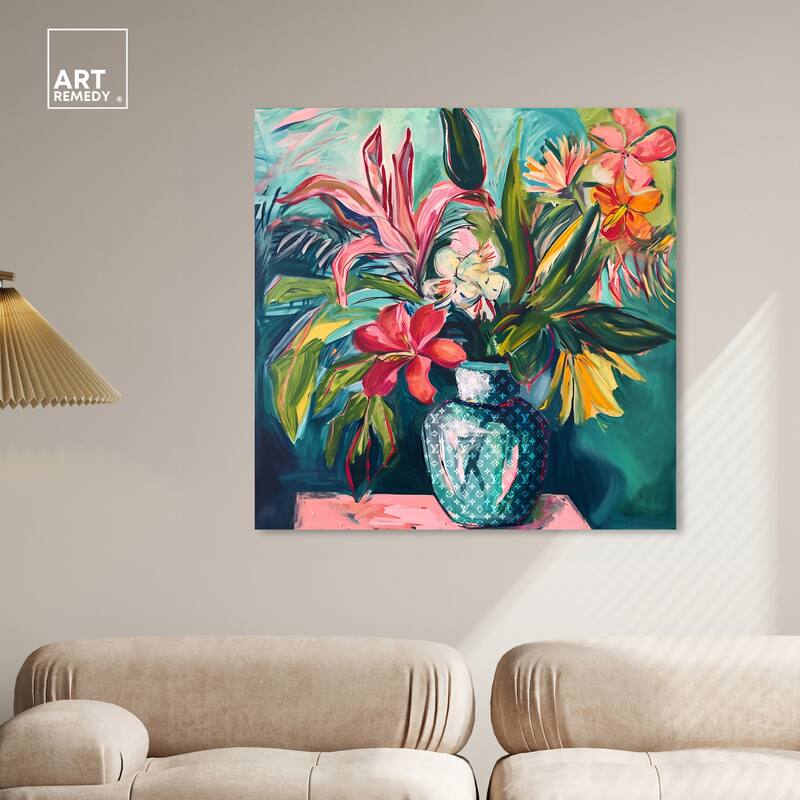 Art Remedy Vase Of Tropical Flowers Gallery Wrapped Flowers In Vase Paintings