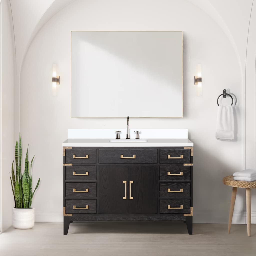 Laurel 48 in W x 22 in D Black Oak Single Bath Vanity, Cultured Marble Top, and 46 in Mirror