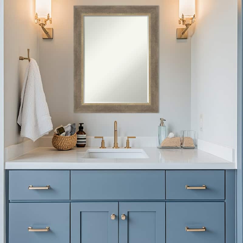 Driftwood Half-Inch-Bevel Framed Bathroom Vanity Wall Mirror - Driftwood Tan - 23 x 29 in