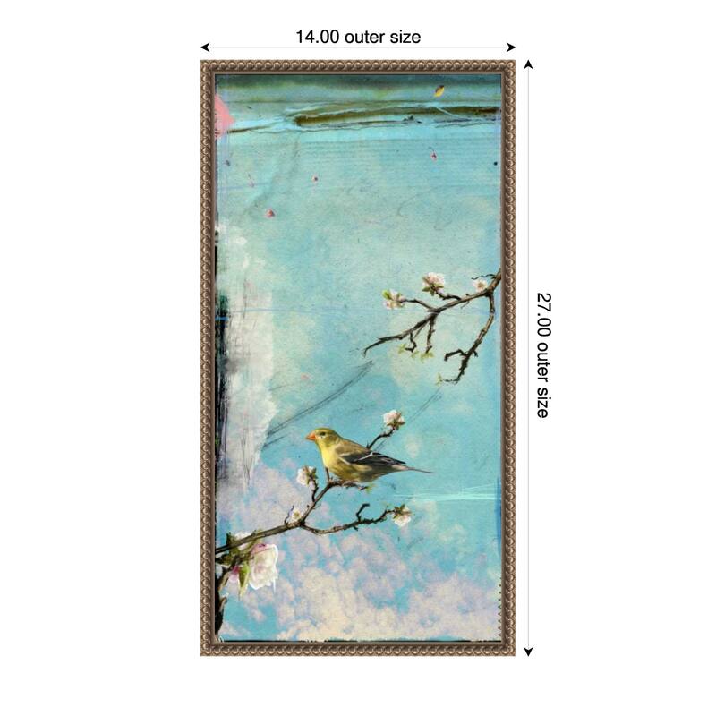 Bird Window No. 2 by Ingrid Blixt Framed Canvas Wall Art Print - Plastic - 14 x 27 in - Gold