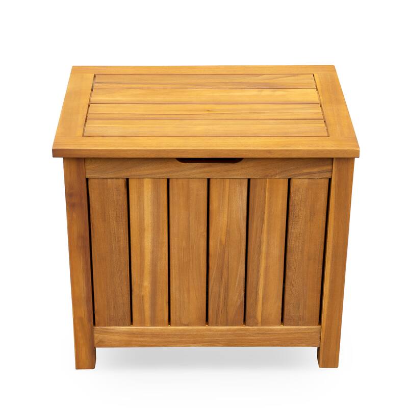 Roomfitters Portside 30 Gallon Solid Acacia Wood Deck Box with Louvered Sides, Outdoor Storage, Teak Finish