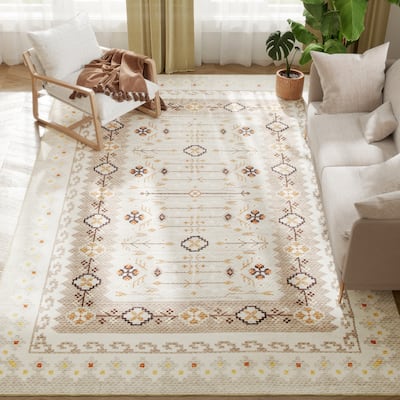 HOMCOM Area Rug 8x10, Machine Washable Rug, Non-Slip Boho Floral Print Floor Cover Foldable Carpet for Living Room