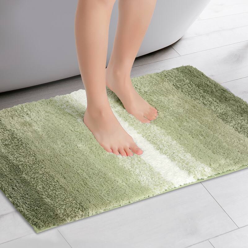 Soft and Absorbent Bathroom Rug Non-Slip Plush Shaggy Bath Carpet U-Shaped and Rectangle Luxury Bath Mats - Striped Green Rectangle - 20" x 32"