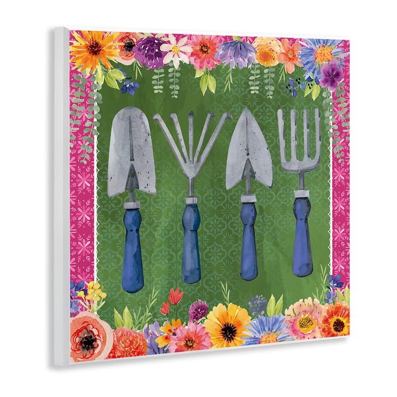 Stupell Gardening Tools & Floral Border Wall Plaque Art Design By Nicole DeCamp