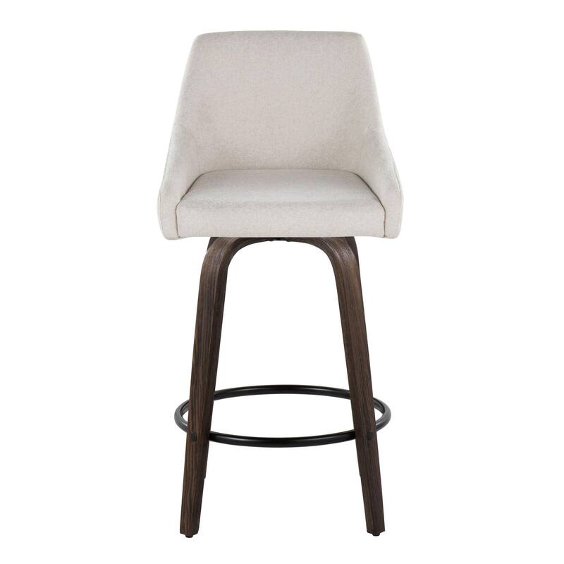 The Gray Barn Hadley 26" Fixed-Height Upholstered Counter Stool with Bent Wood Legs & Round Footrest (Set of 2)