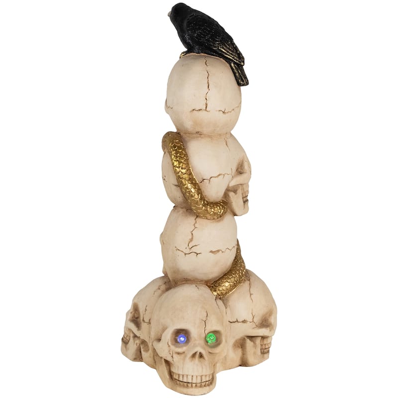 LED Lighted Skull Tower with Raven and Snake Halloween Decoration - 27.5" - Multicolor