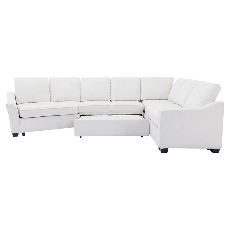 129.5" Sectional Sleeper Sofa with Pull-Out Bed Modern L-Shape Couch Bed