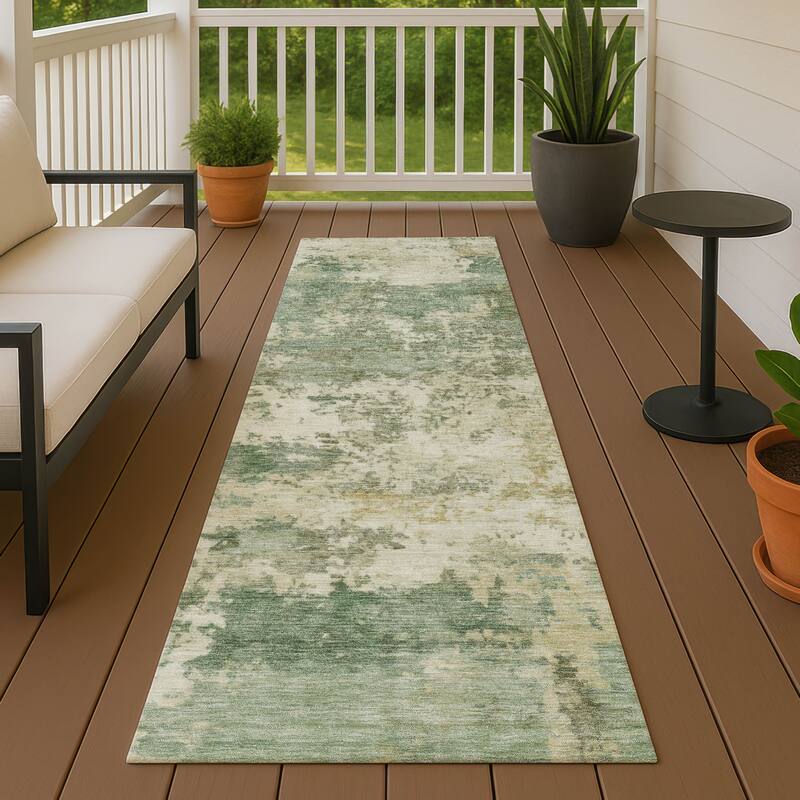 Machine Washable Indoor/ Outdoor Modern Jenna Chantille Rug - Sage - 2'3" x 7'6"
