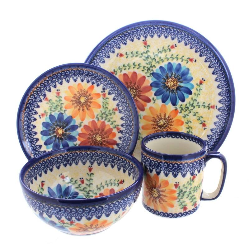 Blue Rose Polish Pottery Vena Dinnerware (4 PC) - Autumn Burst