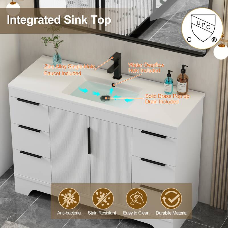 Vertical Stripes Bathroom Vanity Set with Sink Top & Faucet