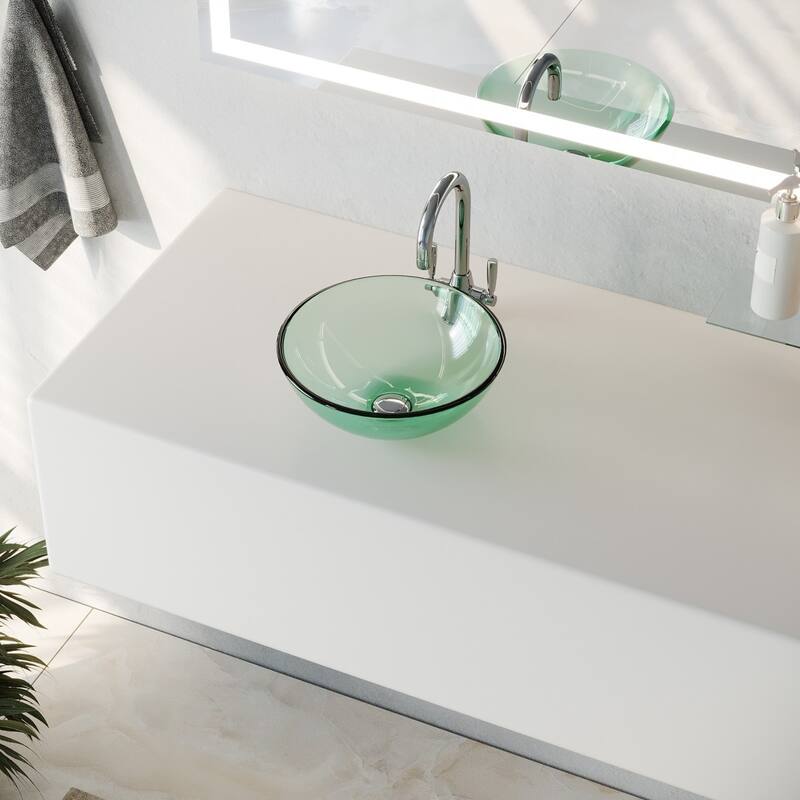 Clear Tempered Glass Round Countertop Vessel Sink 11 5/8" Scratch Resistant with Drain Pack of 2 Renovators Supply