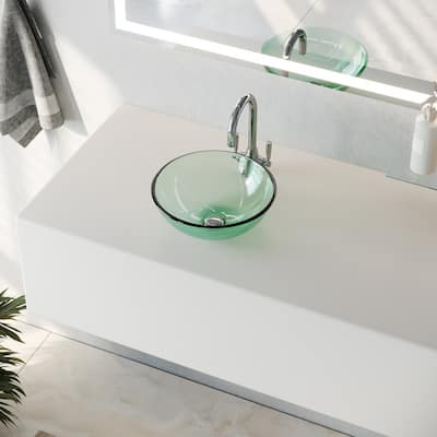 Clear Tempered Glass Round Countertop Vessel Sink 11 5/8" Scratch Resistant with Drain Pack of 2 Renovators Supply