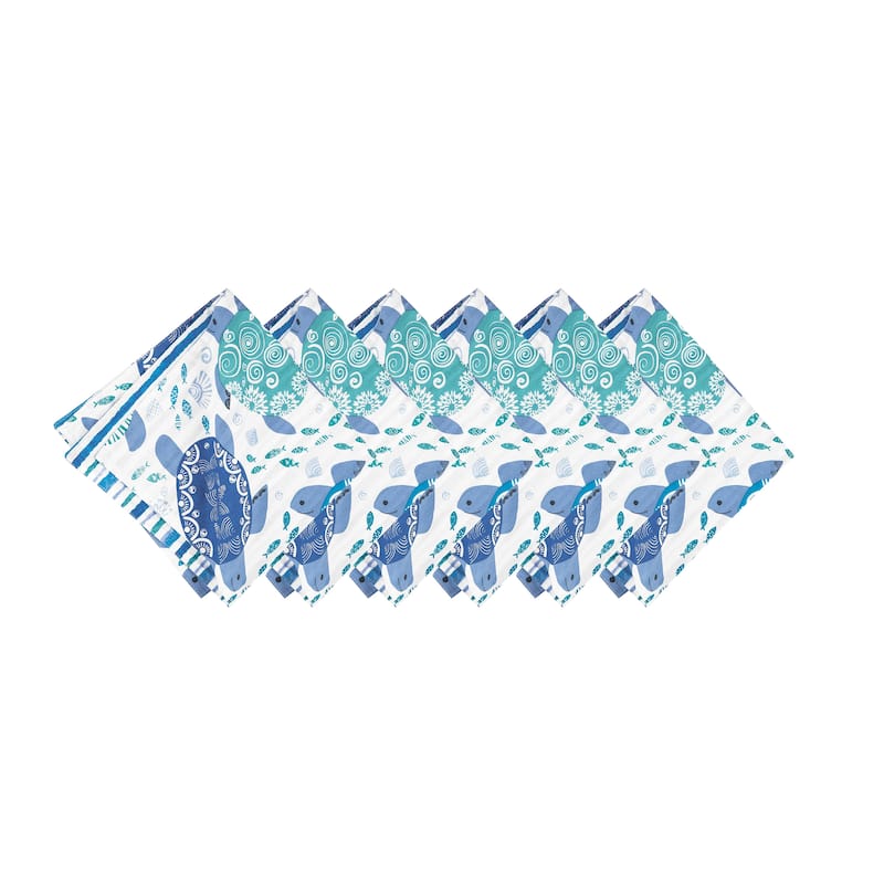 Turtle Bay Reversible Blue Coastal Napkin Set of 6 - Set of 6