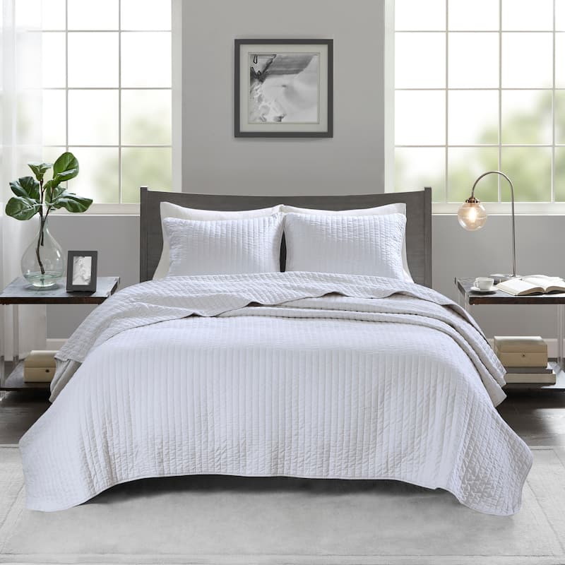 Madison Park Jaxson 3 Piece Quilt Set - White - Twin