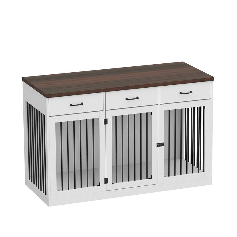 Modern Large Dog Crate with Storage Drawers - Elegant Espresso Finish