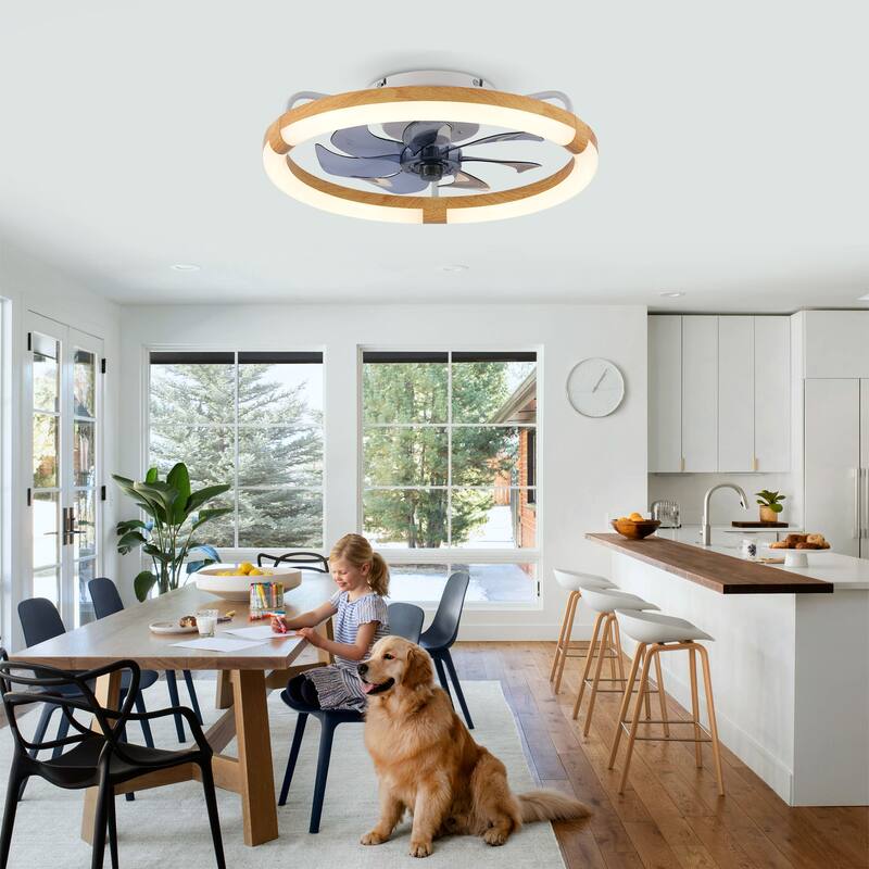 Sofucor 20 Inch Low Profile Ceiling Fan,Dimmable LED Ceiling Fans with Lights and Remote,Modern Flush Mount Fandelier Fans Light