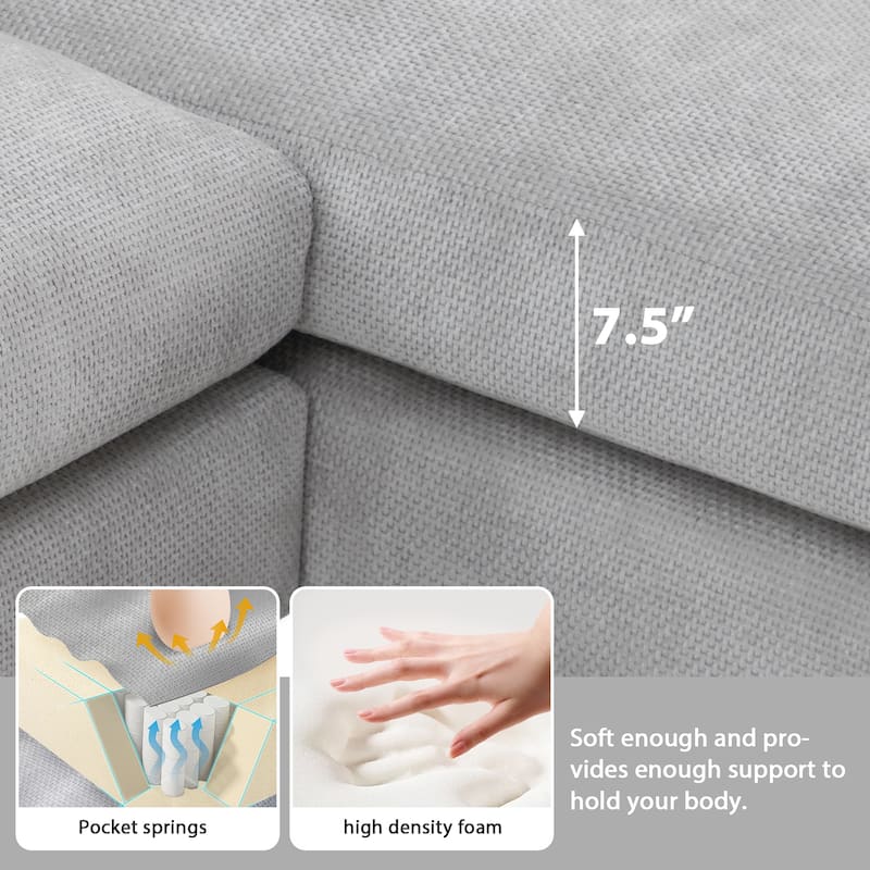 L-Shaped Chenille Sectional Sofa Sleeper Couch with Chaise Lounges
