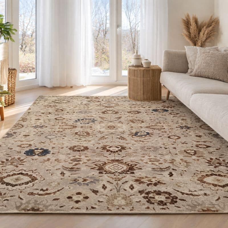 ECARPETGALLERY Lunelle Traditional Machine Washable Grey & Brown Area Rug - Grey - 6'7 x 9'0