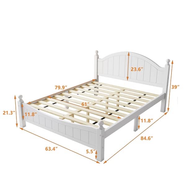 Traditional Concise Style White Solid Wood Platform Bed - Bed Bath ...