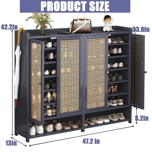 8 Tier Bamboo Shoe Storage Cabinet with Doors - On Sale - Bed Bath