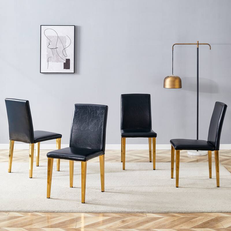 Modern Simple Dining Chair PU Dining Chair with Non-slip Feet and Metal Legs, for Restaurant Kitchen, 4-Piece Set