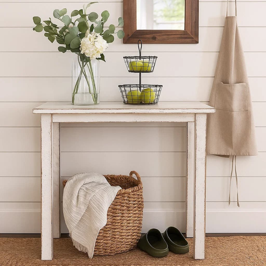 Rena Counter Table, 48 Inch Rectangular White Sand Mahogany Wood