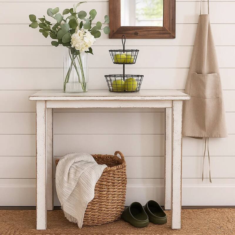 Rena Counter Table, 48 Inch Rectangular White Sand Mahogany Wood