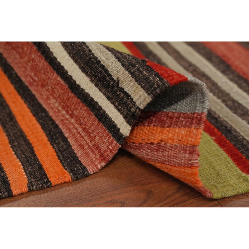 Hand Woven Oriental 100% Wool Carpet Southwestern Geometric Oranges & Rust Kilim Runner Rug - 9' 3'' X 4' 5''
