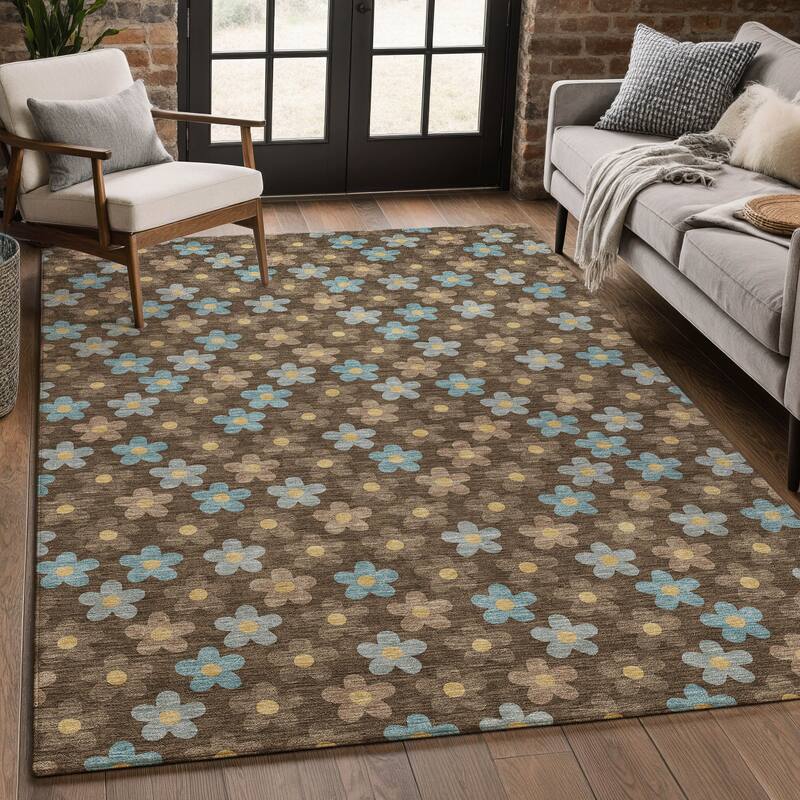 Machine Washable Indoor/ Outdoor Floral Kechi Chantille Rug