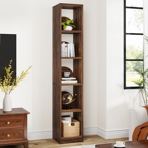 5-Tier Narrow Bookcase, Wood Bookshelf Display Shelf, Industrial