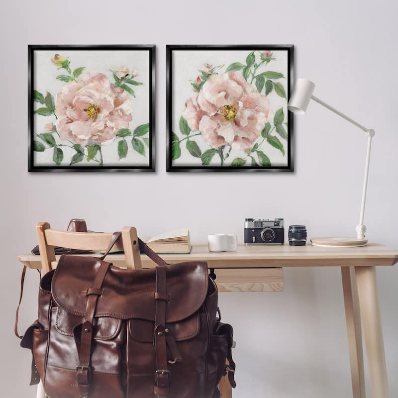 Stupell Soft & Subtle Peonies Framed Floater Canvas Wall Art Design By Sally Swatland (Set of 2)