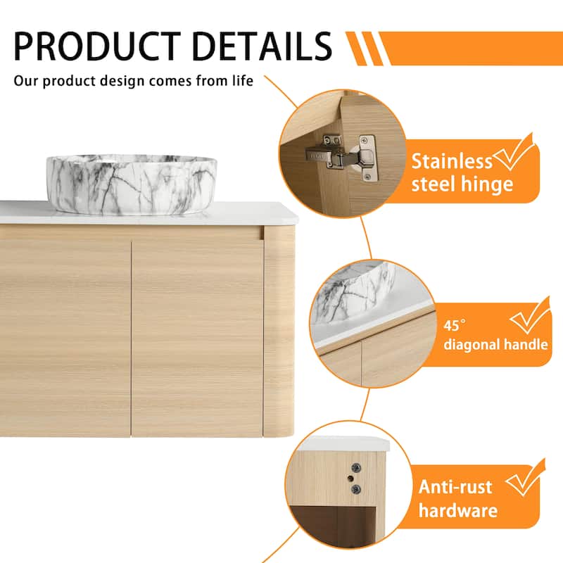 Bathroom Vanity With Sink In 24/30 Inch, Floating Bathroom Vanity With Soft Close Door