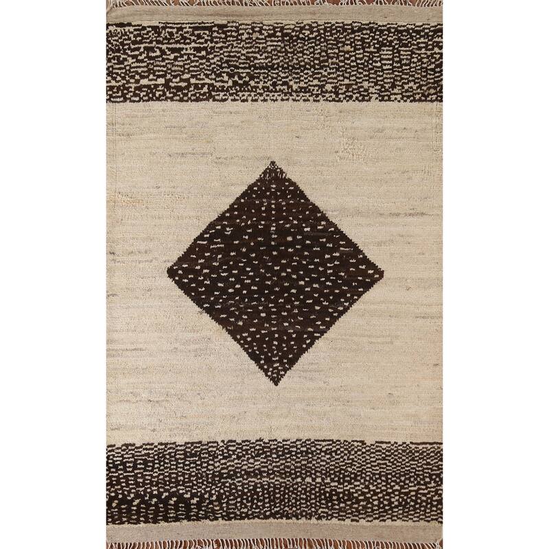 Hand Knotted Oriental 100% Wool Carpet Modern Tribal Beige & Ivories Moroccan Area Rug - 8' 1'' X 5' 8''