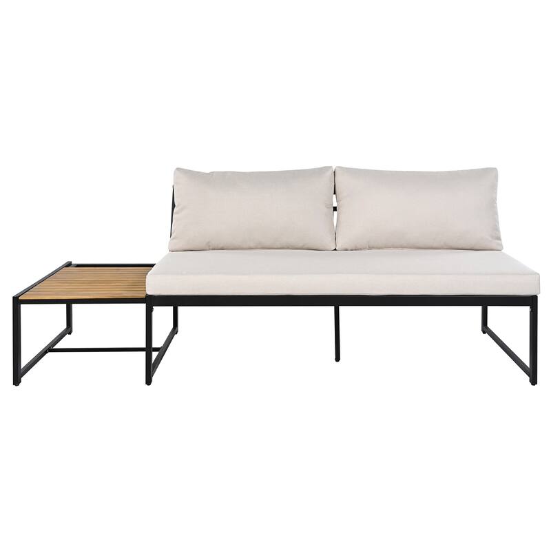 Outdoor 4-Piece Iron Sectional Sofa Set with Coffee Table & Storage Shelf