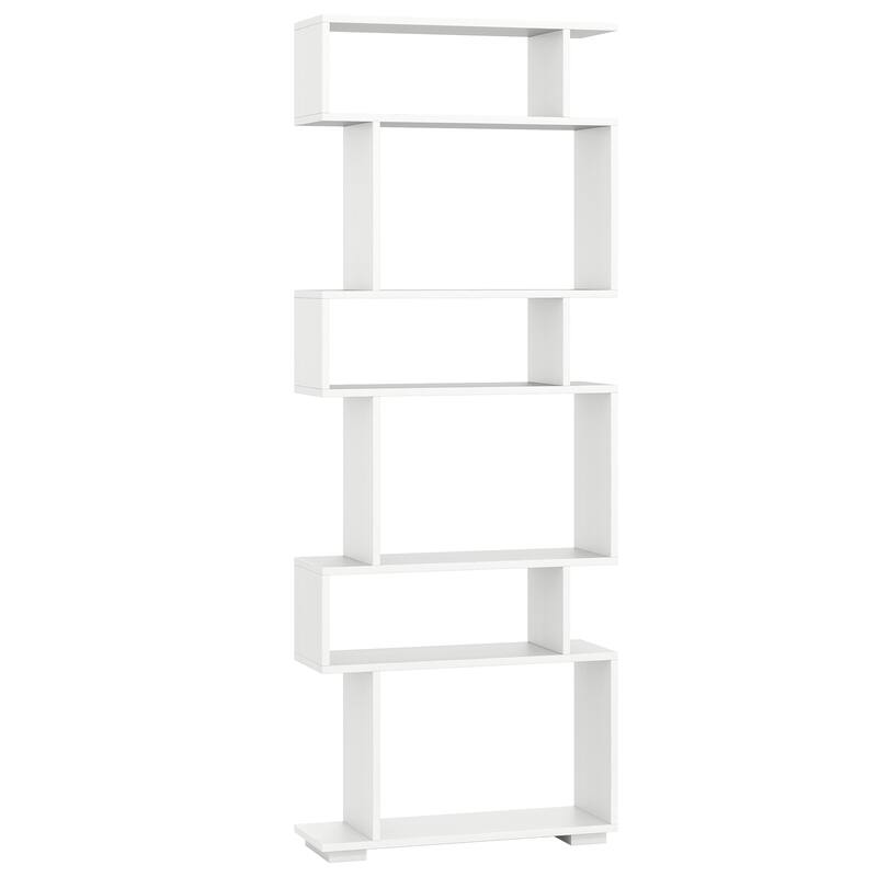 Engineered Wood 6-Tier S-Shaped Bookshelf with Anti-Tip Kits - 24" L x 8" W x 64" H - White