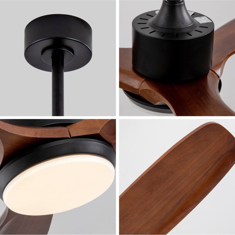 52" Wood Ceiling Fan w/ Lights Remote Control, Quiet DC Motor 3 Blade Ceiling Fans