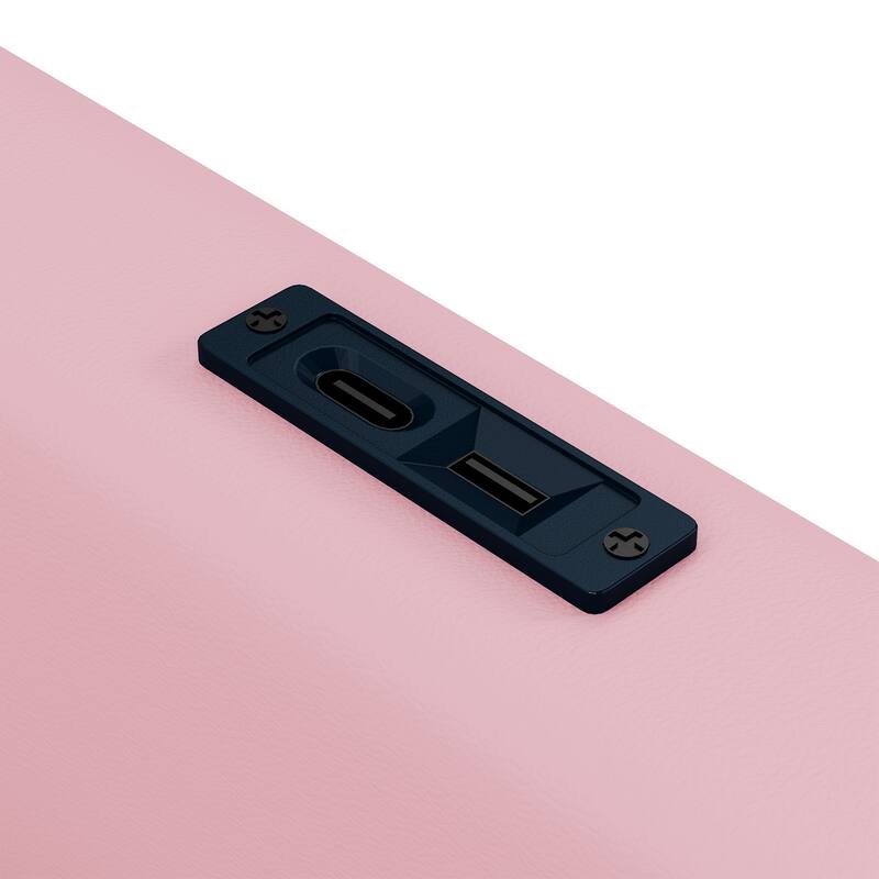 Pink Twin Upholstered Platform Bed with Guardrail and Charging Station