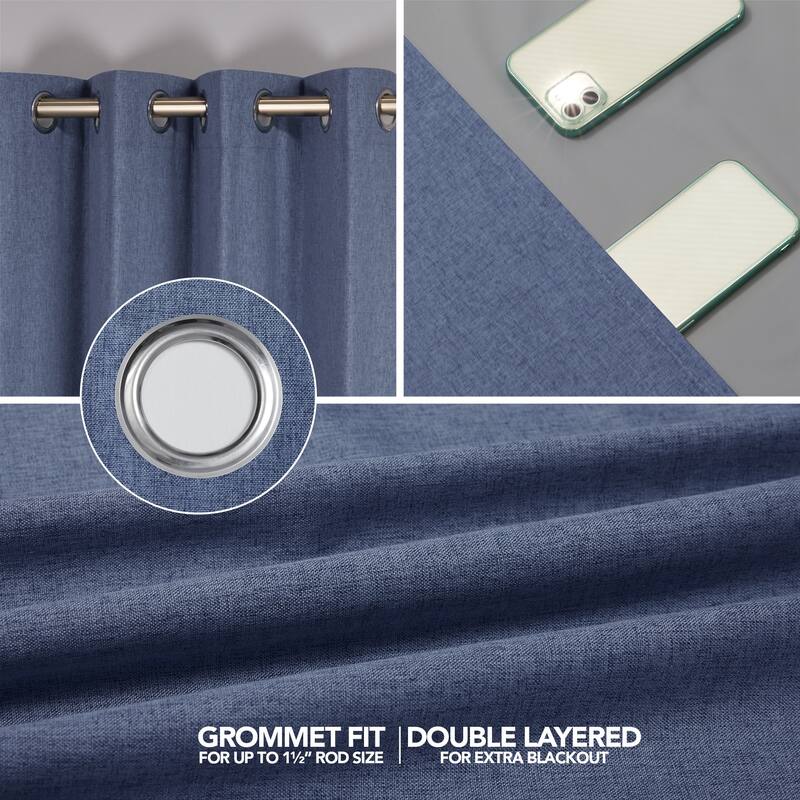 Deconovo Faux Linen Total Blackout with Coating Curtains (2 Panel)