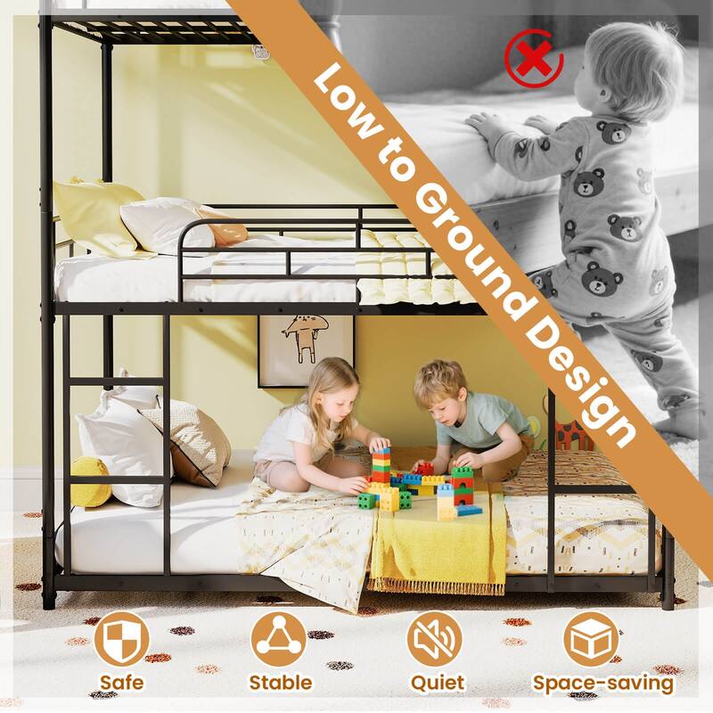 Costway Full Over Full Over Full Metal Bed Frame Heavy-Duty Triple