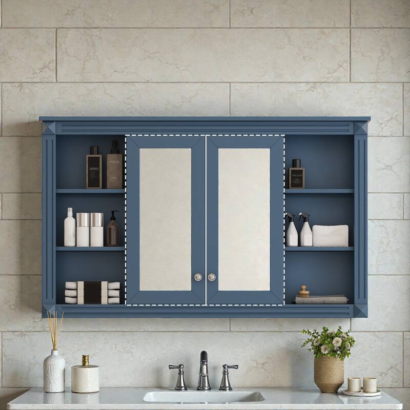 47 Inch Wall Mounted Bathroom Mirror Medicine Cabinet with Storage, Adjustable Shelf and Open Shelves