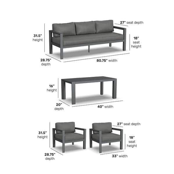 Homestyles Grayton Outdoor Aluminum Sofa with Lounge Chairs and Coffee ...