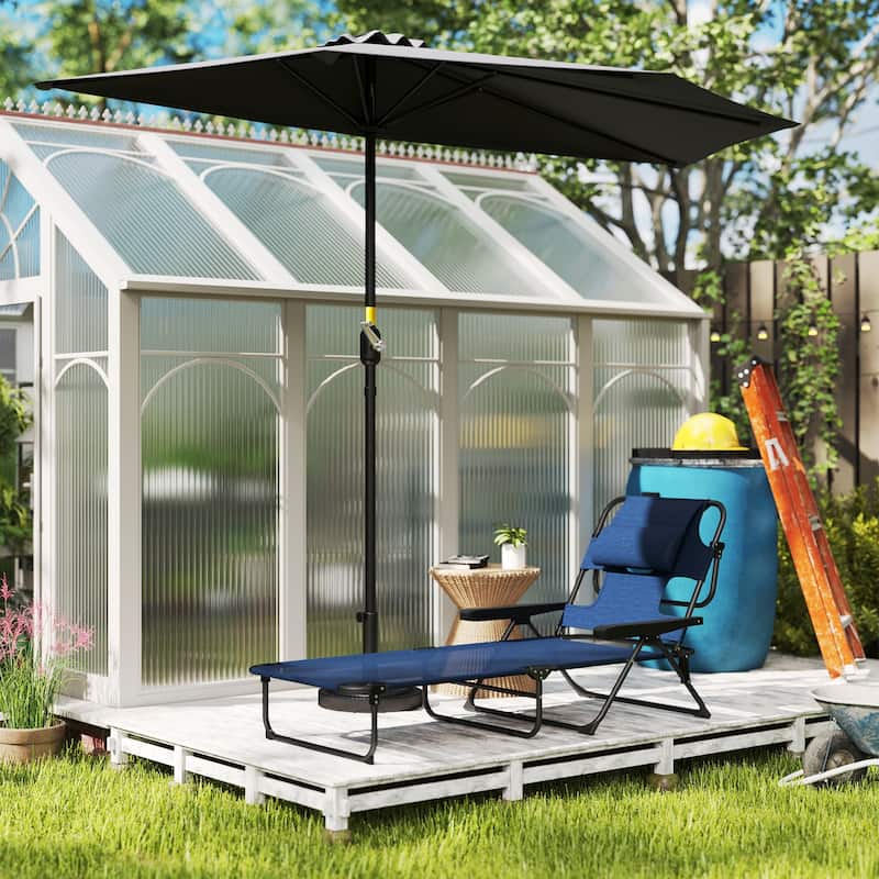 Outsunny Outdoor Chaise Lounge Chair with 4-level Reclining Back, Outdoor Tanning Chair with Reading Hole