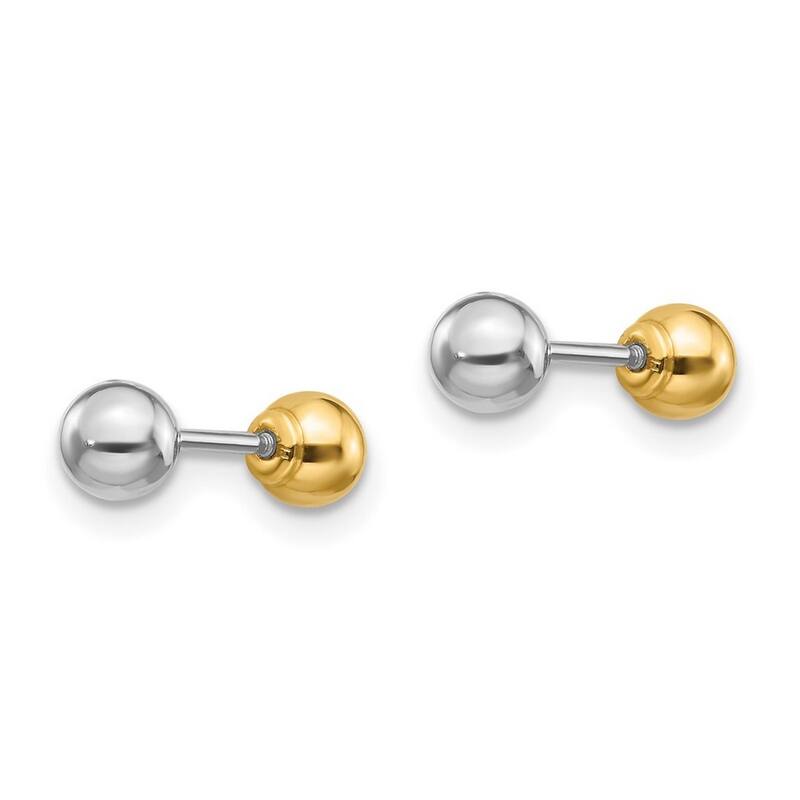 14k Two-tone Gold Reversible 4mm Ball Screw Earrings - White