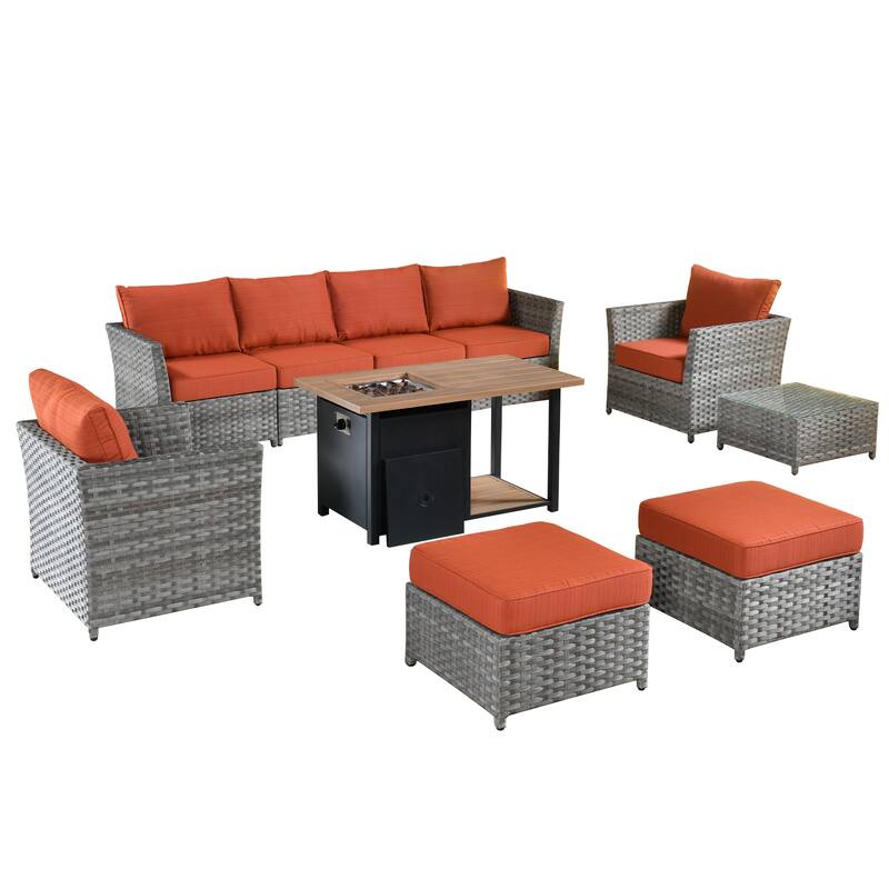XIZZI 10-piece Outdoor Patio Furniture Conversation Set with Fire Pit