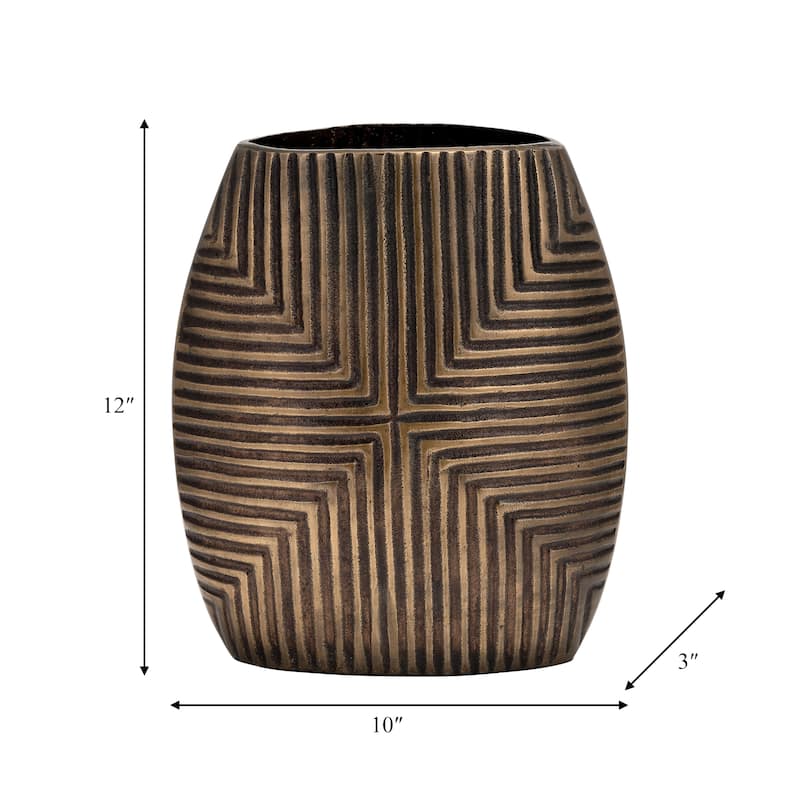 Sagebrook Home Modern 12" Ribbed Metal Vase Contemporary Bronze/Copper Aluminum Decorative Table Vase