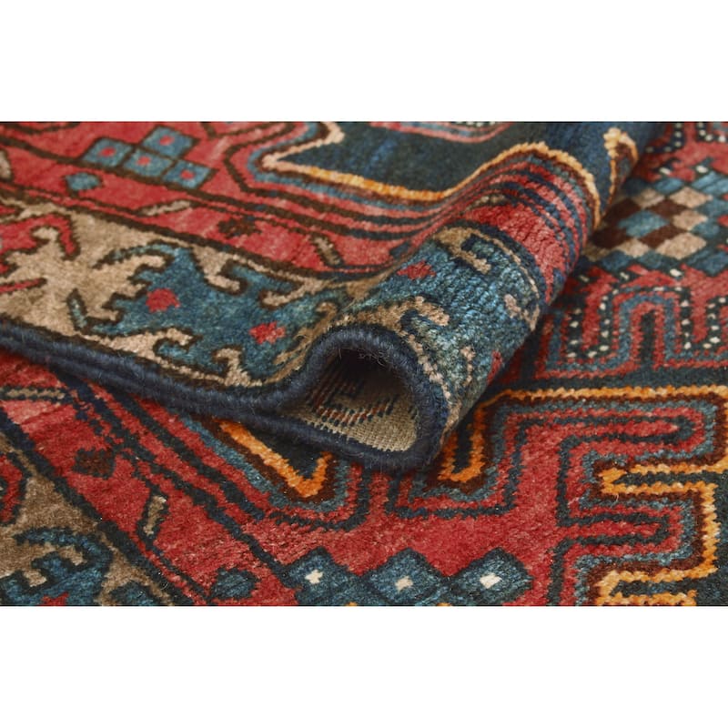 Fine Vintage Distressed Ameenah Red/Navy Runner - 3'1" x 9'4"