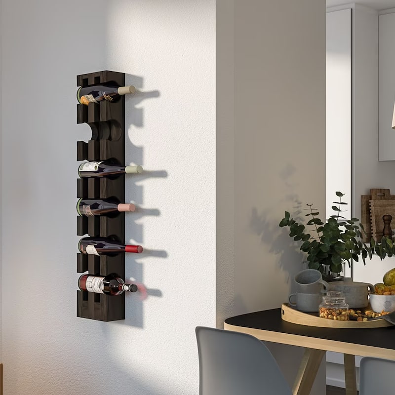 Wine Rack for 6 Bottles - Black Wall-Mounted Handmade